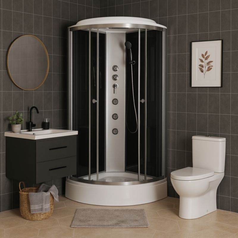 Halvrund Brusekabine med Hydromassage 80x80 cm Transparent Glas Satinaluminium