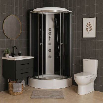 Halvrund Brusekabine med Hydromassage 80x80 cm Transparent Glas Satinaluminium