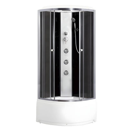 Halvrund Brusekabine med Hydromassage 90x90 cm Transparent Glas Satinaluminium