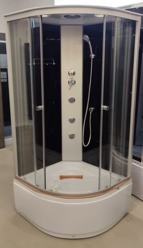 Halvrund Brusekabine med Hydromassage 90x90 cm Transparent Glas Satinaluminium