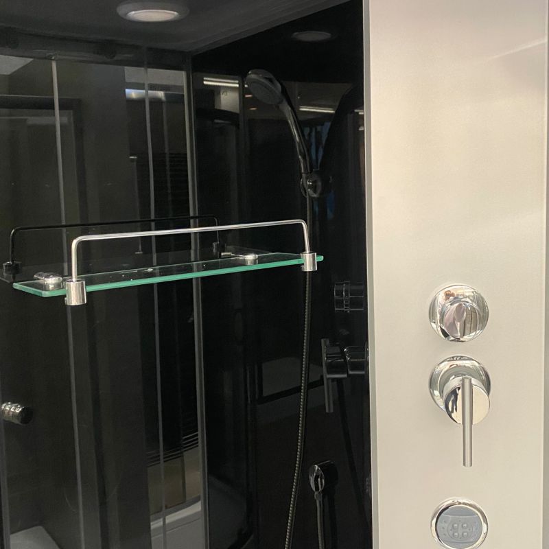 Halvrund Brusekabine med Hydromassage 90x90 cm Transparent Glas Satinaluminium