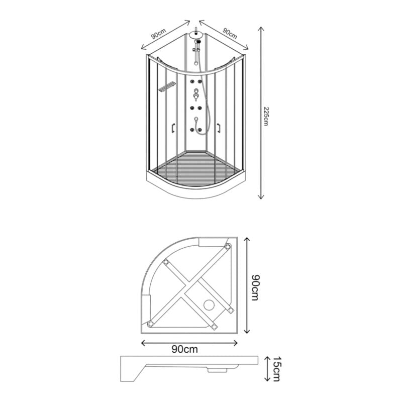 Hjørnebrusekabine 90x90 cm Hvid med Hydromassage