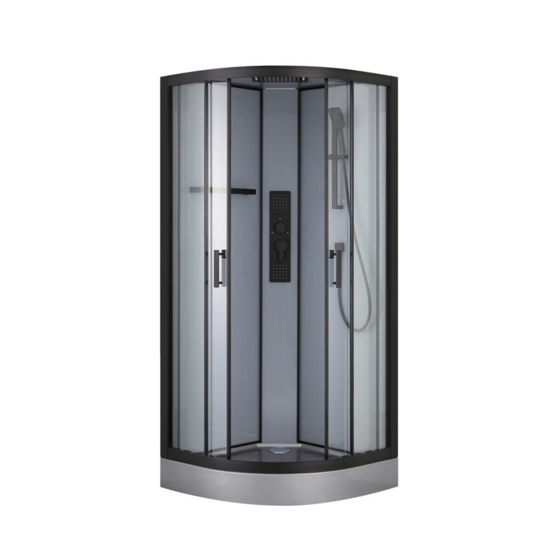 GoodHome Beloya 90 cm sort halvrund brusekabine med hydromassage