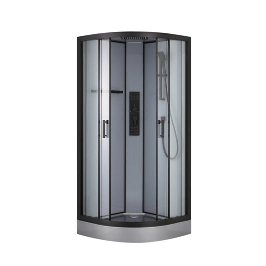 GoodHome Beloya 90 cm sort halvrund brusekabine med hydromassage