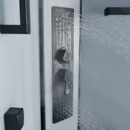 GoodHome Beloya 90 cm sort halvrund brusekabine med hydromassage