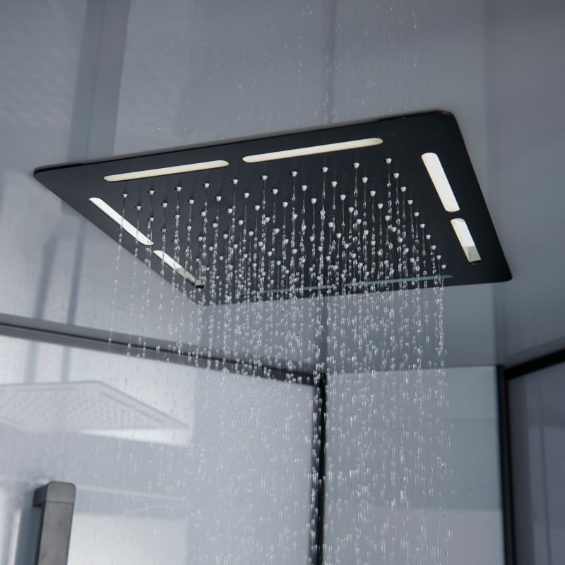 GoodHome Beloya 90 cm sort halvrund brusekabine med hydromassage