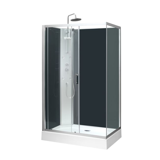 Hydromassage Brusekabine 80 x 120 cm Asymmetrisk Lav Bundkar Sølv