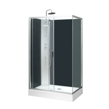 Hydromassage Brusekabine 80 x 120 cm Asymmetrisk Lav Bundkar Sølv