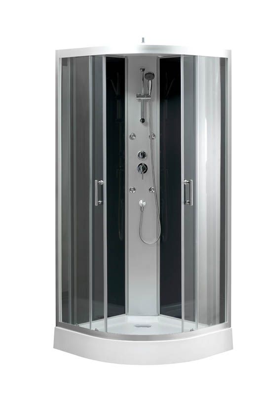 Onega 90 cm halvrund brusekabine med hydromassage, lavt kar og lavt tag
