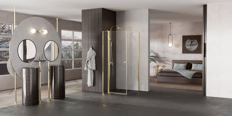 Kvadratisk Brusekabine 80x80 cm Guld Transparent Glas