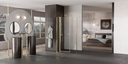 Kvadratisk Brusekabine 80x80 cm Guld Transparent Glas