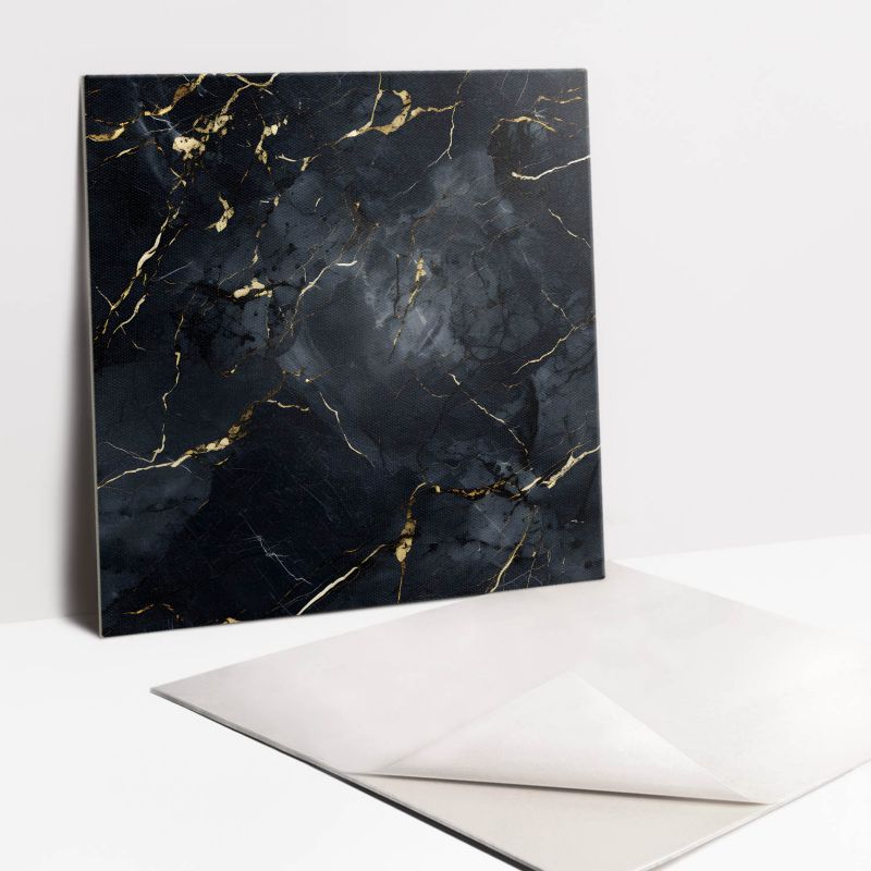 Selvklæbende Tulup marmorklinker med guld 30x30 cm, 9 stk.