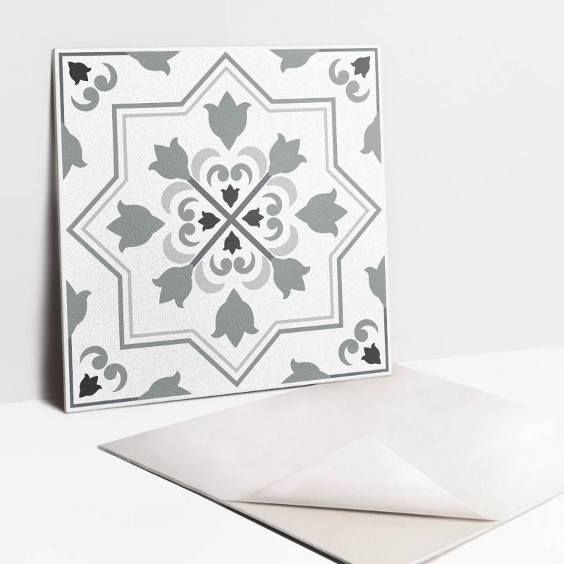 Selvklæbende fliser Tulup grå ornament 30x30 cm 9 stk.