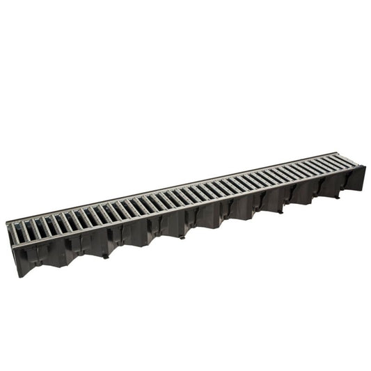 ACO Hexaline 1 m kanal i sort med galvaniseret rist