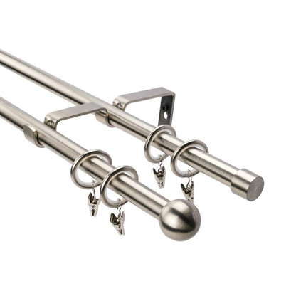 Dobbelt kugle gardinstang 16 mm 160 cm sølv