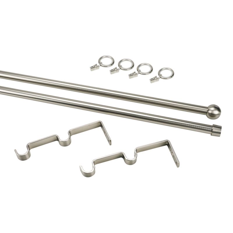Dobbelt kugle gardinstang 16 mm 160 cm sølv