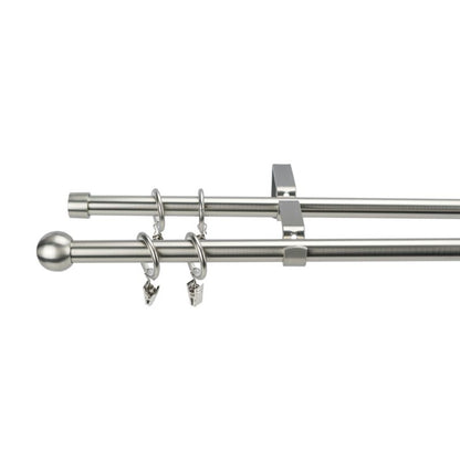 Dobbelt kugle gardinstang 16 mm 160 cm sølv
