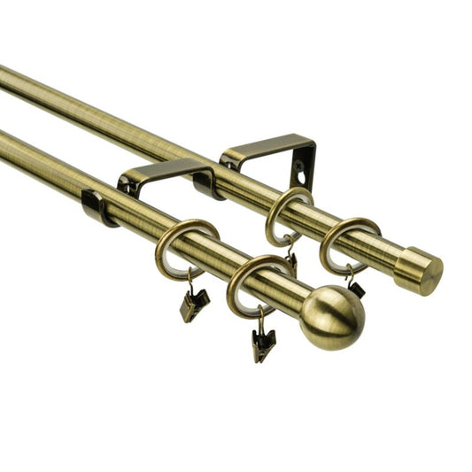Dobbelt gardinstang med kugle 16 mm 200 cm i guld