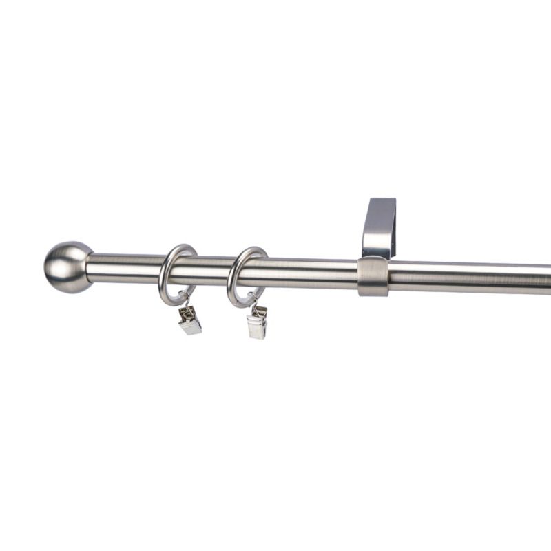 Enkelt gardinstang med kugle 16 mm 160 cm sølv