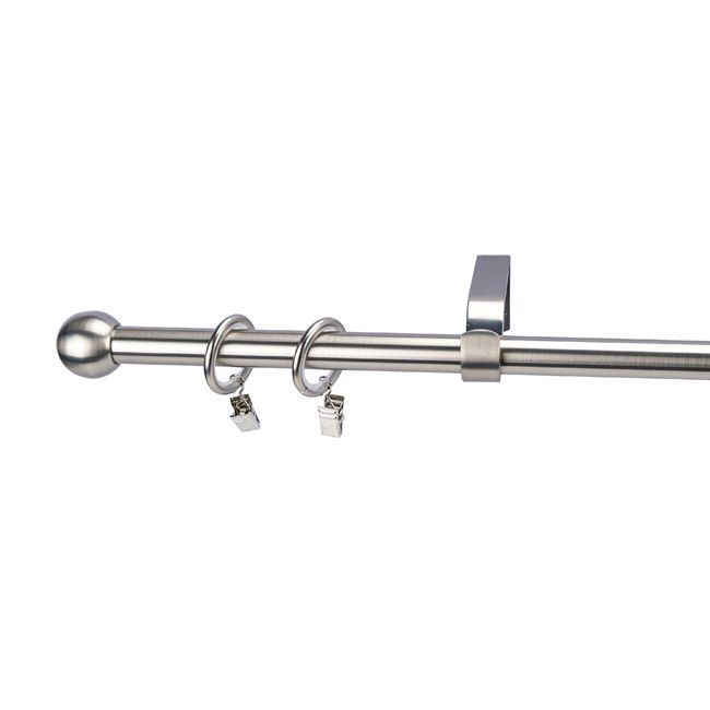 Enkelt gardinstang med kugle 16 mm 160 cm sølv