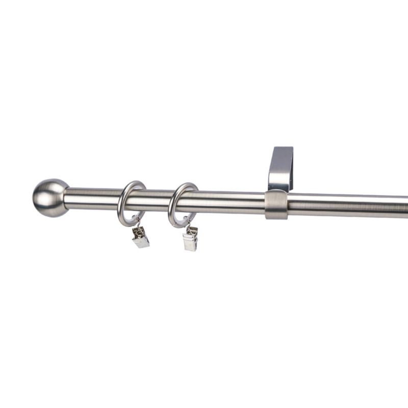 Enkelt kugle gardinstang 16 mm 200 cm sølv