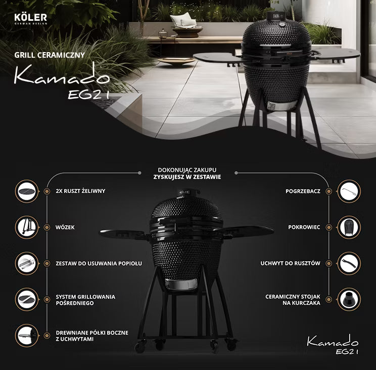 Keramisk Kamado Grill 54 cm Sort med Vogn