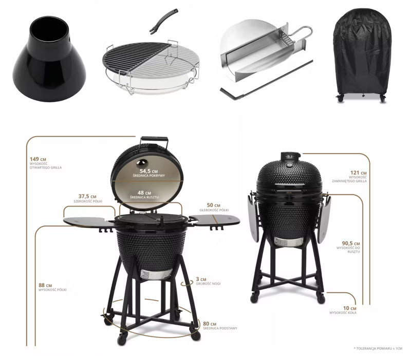 Keramisk Kamado Grill 54 cm Sort med Vogn