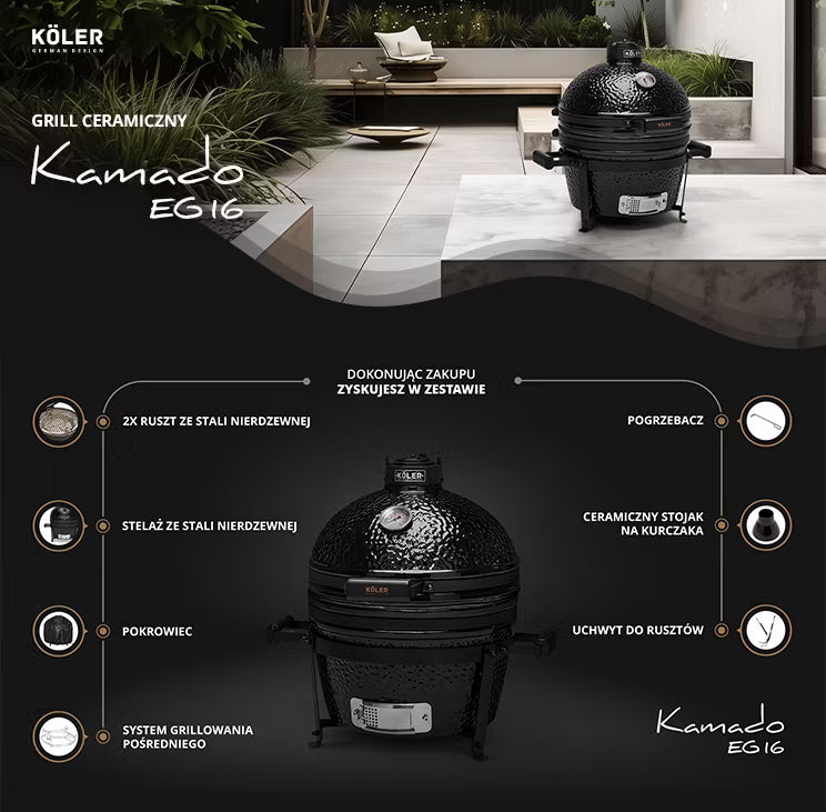 Keramisk Kamadogrill EG16 41 cm Sort