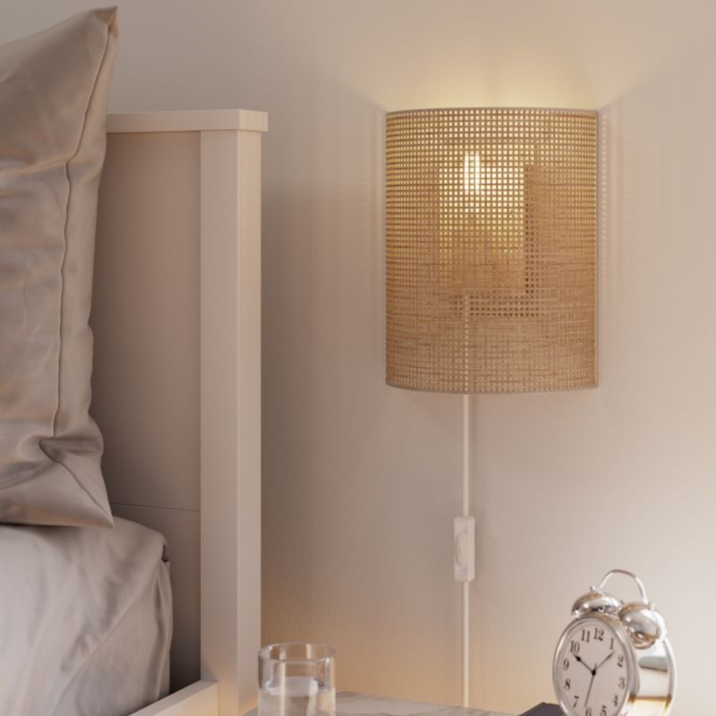 Væglampe Rifleman 1xE27 Rattan Natur/Hvid