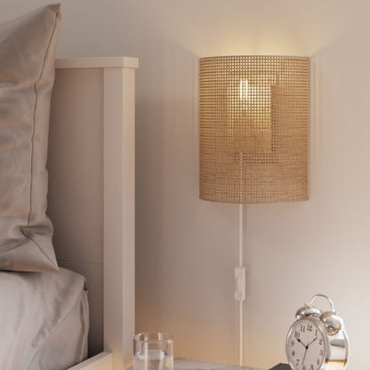 Væglampe Rifleman 1xE27 Rattan Natur/Hvid