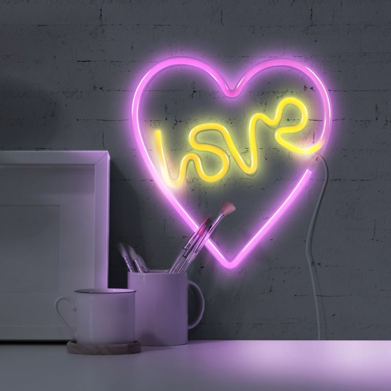 LED-væglampe Neon Hjerte Love 25,5x27 cm Hvid
