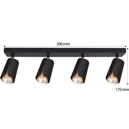 LED-væglampe XUDO firedobbelt justerbar 4 x GU10 mat-sort og guld 1 stk.
