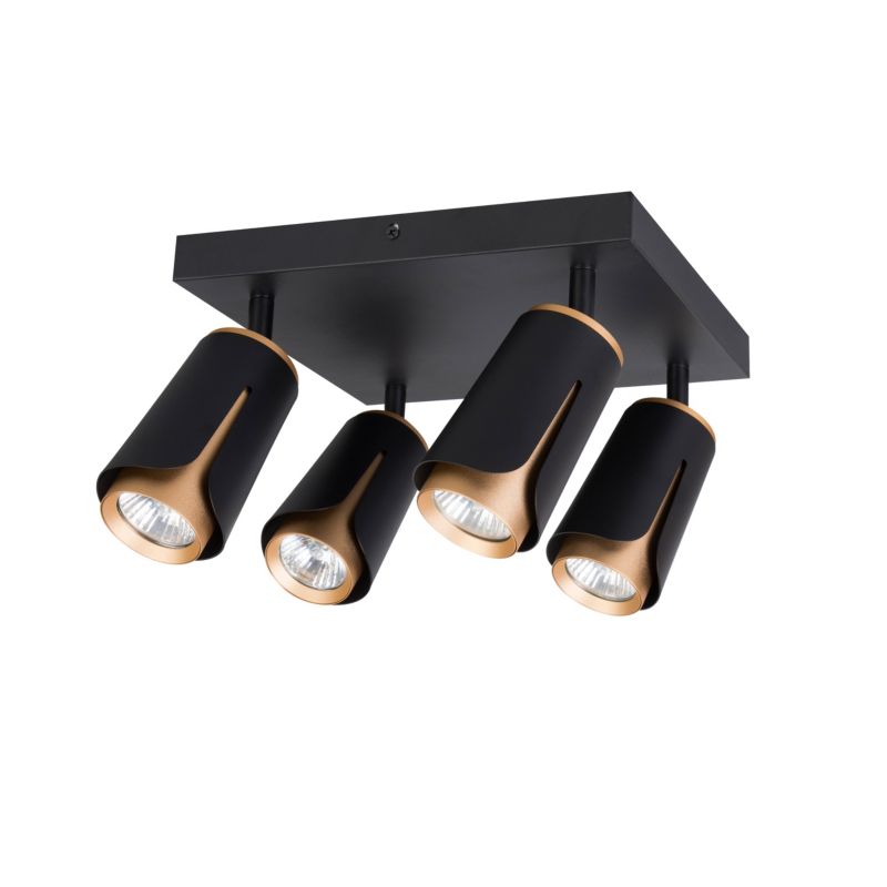 LED-væglampe XUDO firedobbelt justerbar 4 x GU10 mat-sort og guld kvadratisk 1 stk.