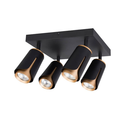 LED-væglampe XUDO firedobbelt justerbar 4 x GU10 mat-sort og guld kvadratisk 1 stk.