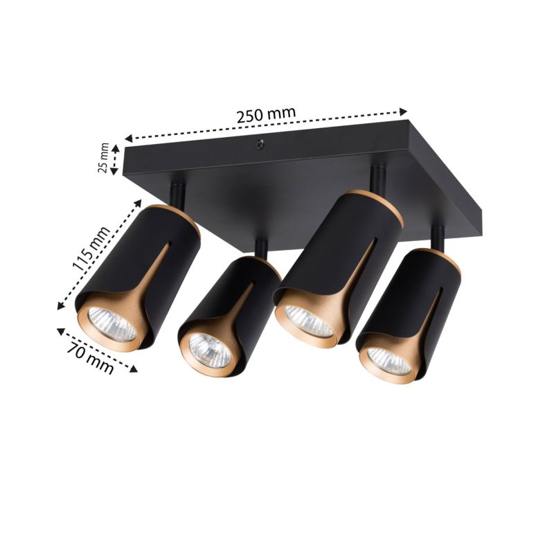 LED-væglampe XUDO firedobbelt justerbar 4 x GU10 mat-sort og guld kvadratisk 1 stk.