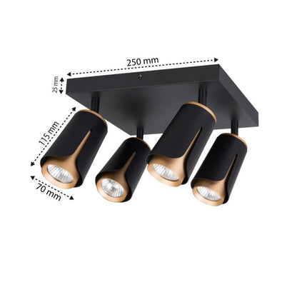 LED-væglampe XUDO firedobbelt justerbar 4 x GU10 mat-sort og guld kvadratisk 1 stk.