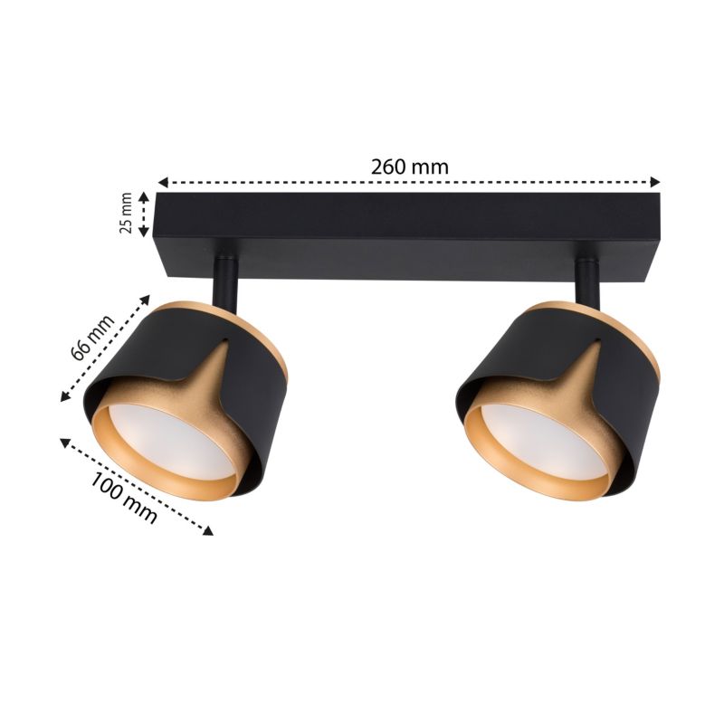 XUDO dobbelt LED-væglampe med justerbare lamper 2 x GX53 mat-sort og guld