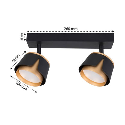 XUDO dobbelt LED-væglampe med justerbare lamper 2 x GX53 mat-sort og guld