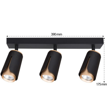 LED-væglampe XUDO tredobbelt justerbar 3 x GU10 mat-sort og guld 1 stk.