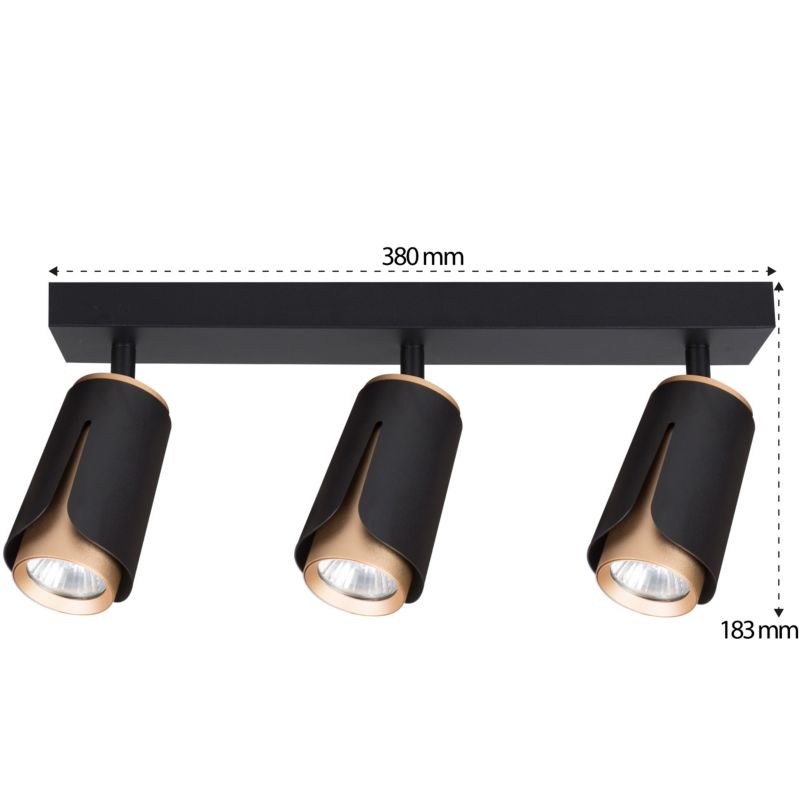 LED-væglampe XUDO tredobbelt justerbar 3 x GU10 mat-sort og guld 1 stk.