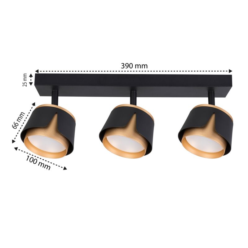 LED-væglampe XUDO tredobbelt justerbar 3 x GX53 mat-sort og guld