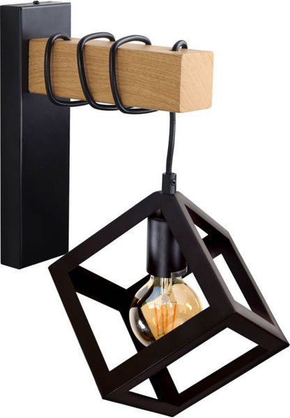 Væglampe Polux Sweden Wood 1 x 20 W E27 Sort