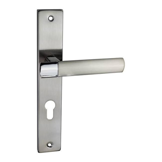 Schaffner Gold dørhåndtag 90 mm til låsecylinder i satin-nikkel/krom
