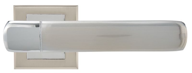 Schaffner Gold dørhåndtag med kort skilt i satin-nikkel/krom