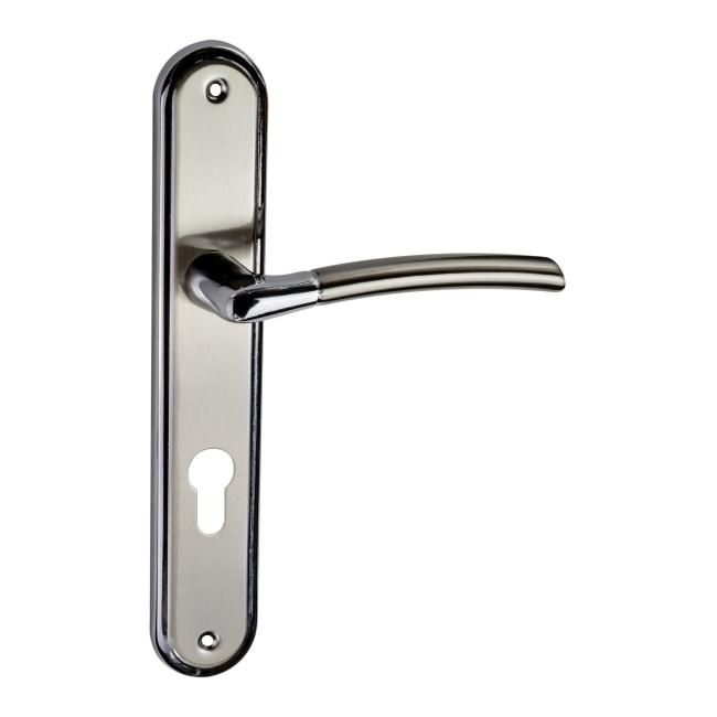 Dørgreb 90 mm til låsecylinder Nikel satin/krom