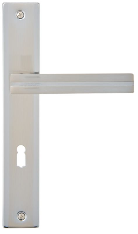 Schaffner Mada dørhåndtag 72 mm med nøgle i satin‑nikkel/krom