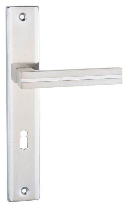 Schaffner Mada dørhåndtag 72 mm med nøgle i satin‑nikkel/krom
