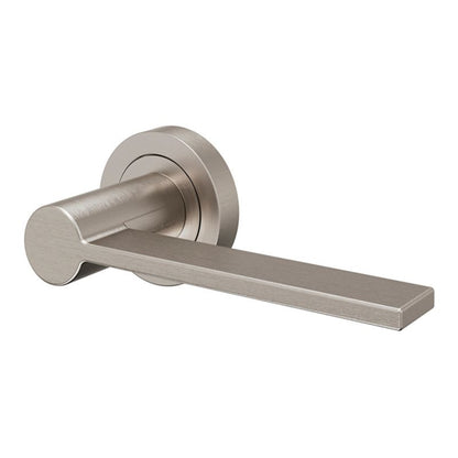 GoodHome Dot dørhåndtag med rund roset i satin-nikkel