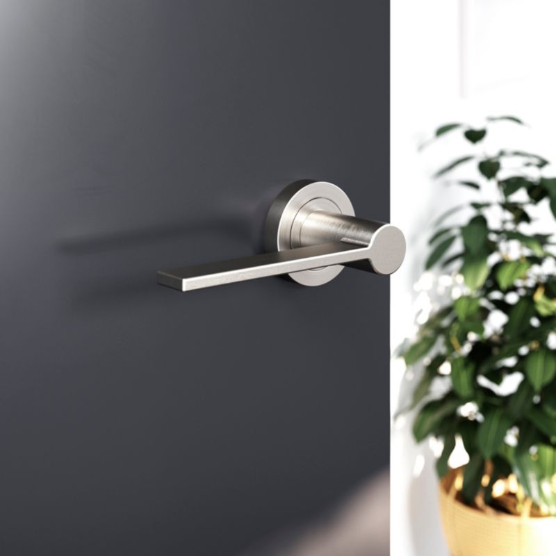 GoodHome Dot dørhåndtag med rund roset i satin-nikkel