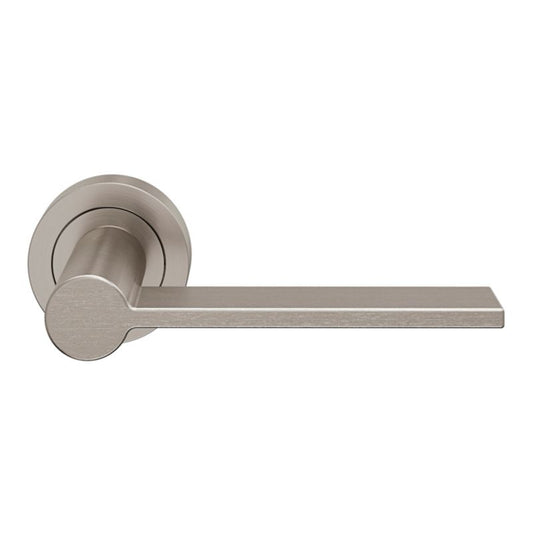 GoodHome Dot dørhåndtag med rund roset i satin-nikkel
